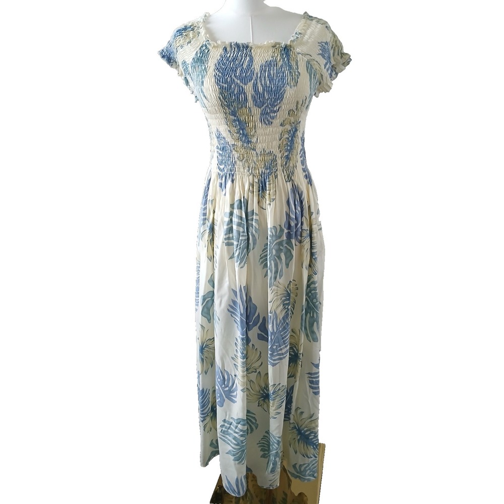 Sunny Island Hawaii Maxi Blue Floral Dress One Size